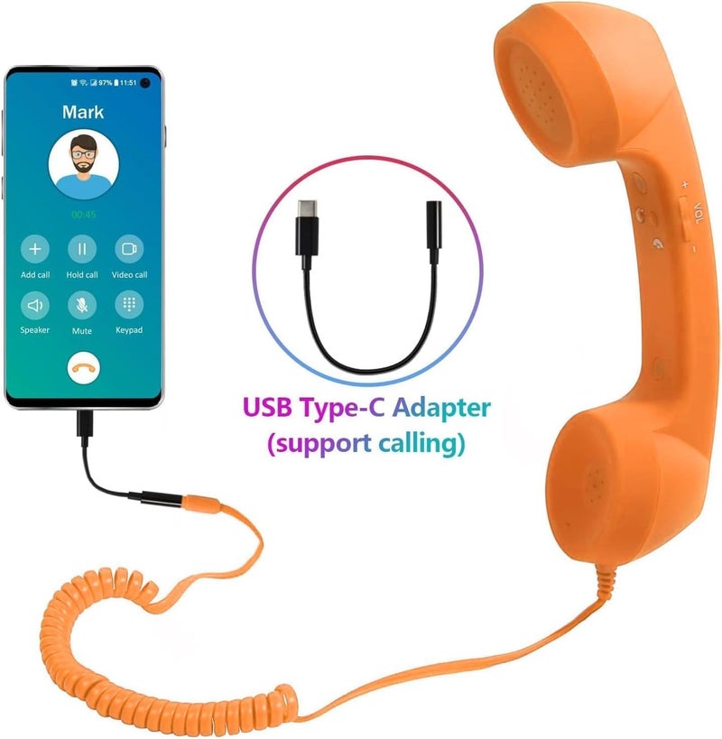Beufee Telephone Handset for Cellphone, Retro Phone Handset with 3.5mm Jack Mobile Phone Receiver Old Telephone Headset Handheld Receiver for Cell Phone(Orange) - Image 3
